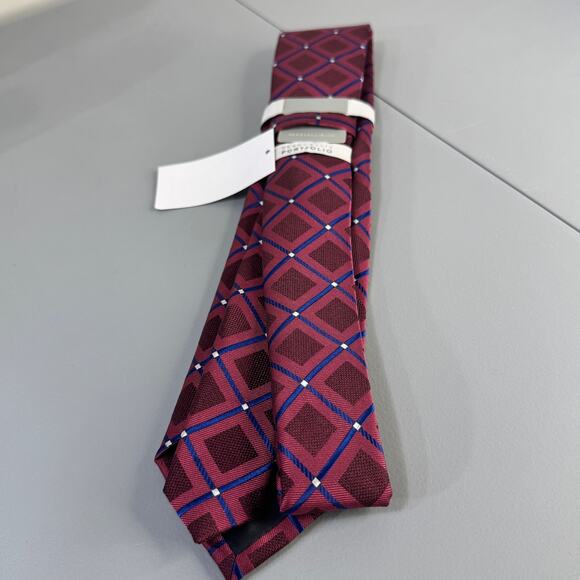 Perry‎ Ellis Portfolio Mens Necktie Hendry Grid Maroon Office Professional New - Picture 8 of 11